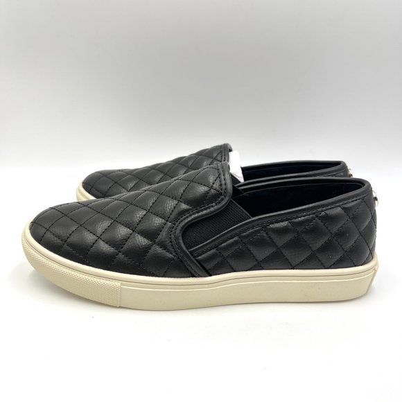 Steve Madden Size 7.5 Ecentrcq Black Faux Vegan Quilted Leather Sneakers Shoes - Picture 6 of 14